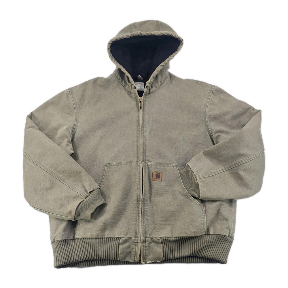 Vintage Y2K Carhartt Distressed Lined Coat Jacket Mens XXL Green Hooded J130 MOS